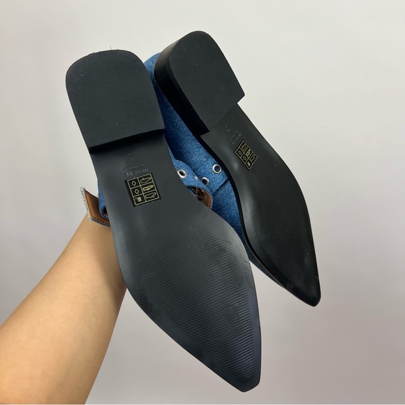 Maeve Anthropologie denim blue Pointed-Toe Moto Mary Jane Flats - Picture 6 of 8